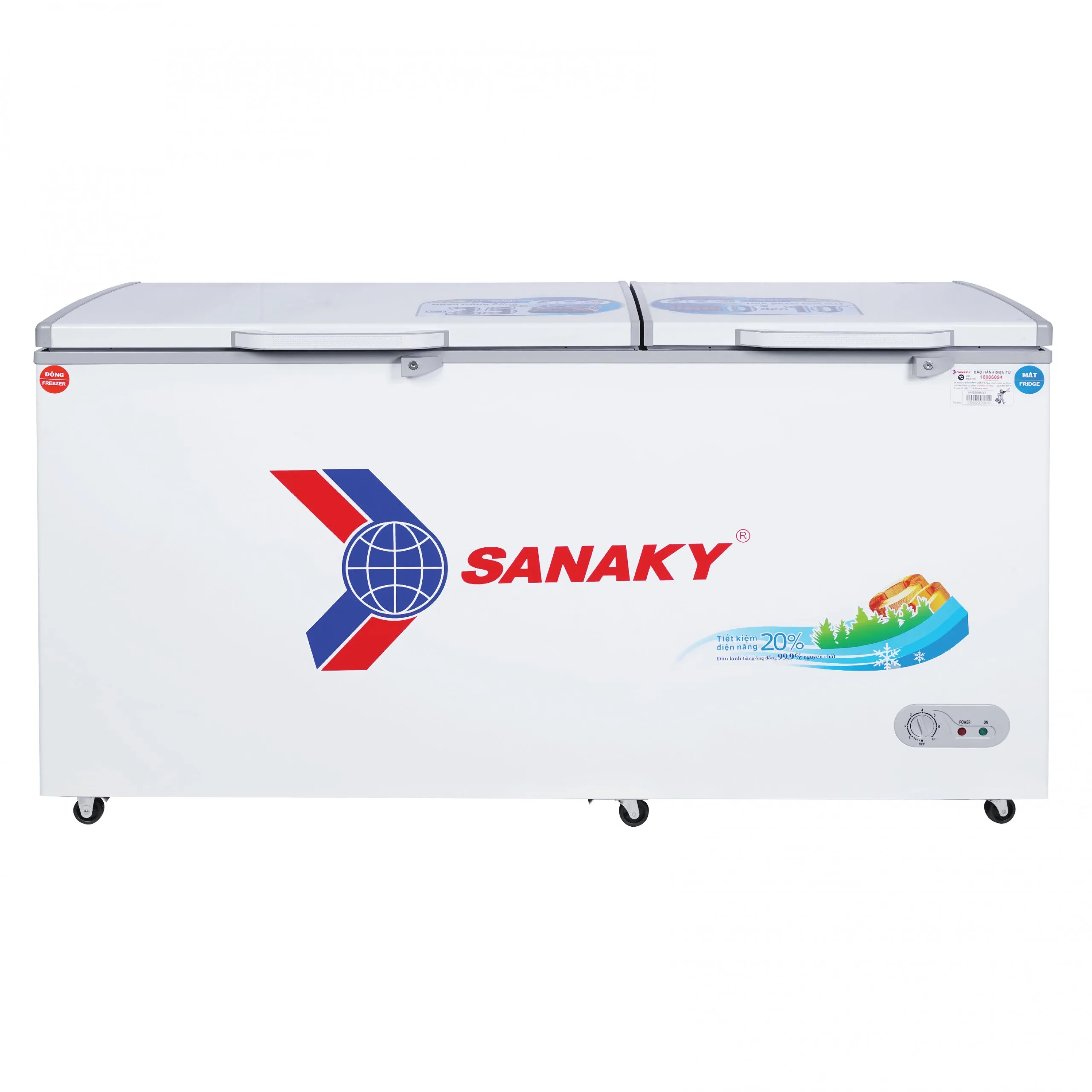 Tủ đông mát 485 lít Sanaky VH-6699W1 với thiết kế hai cánh mở ngang